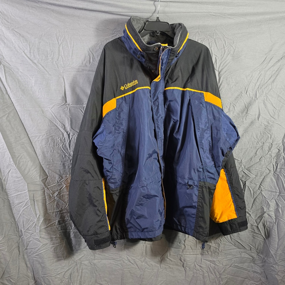 Columbia Fire Point Jacket Mens XXL Colorblock Fleece Lined Navy Black Orange